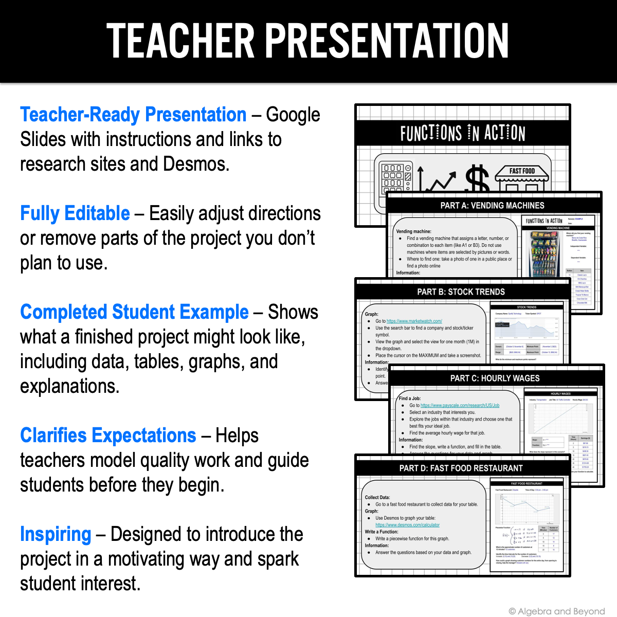 Functions Project | Fun Real World Functions PBL Activity | Algebra Graphing