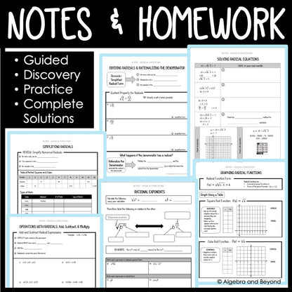 Radical Functions Unit Bundle | Algebra 2 | Guided Notes | Homework | Assessments