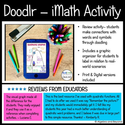 Quadratic Functions Review Activities Mini-Bundle : Graphing & Factoring