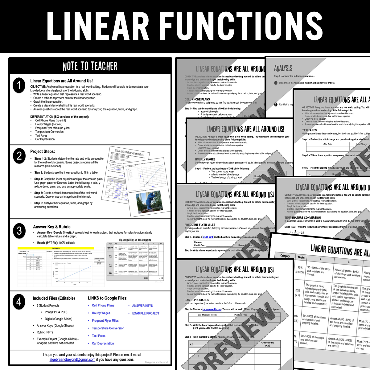 Algebra Real-World Projects Bundle - Fun Review Activities Practice Worksheets