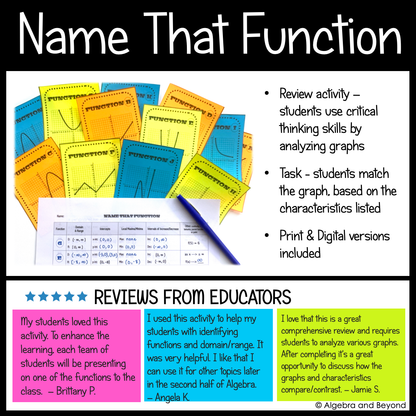Key Features of Functions & Attributes of Graphs Activities | Review Worksheets