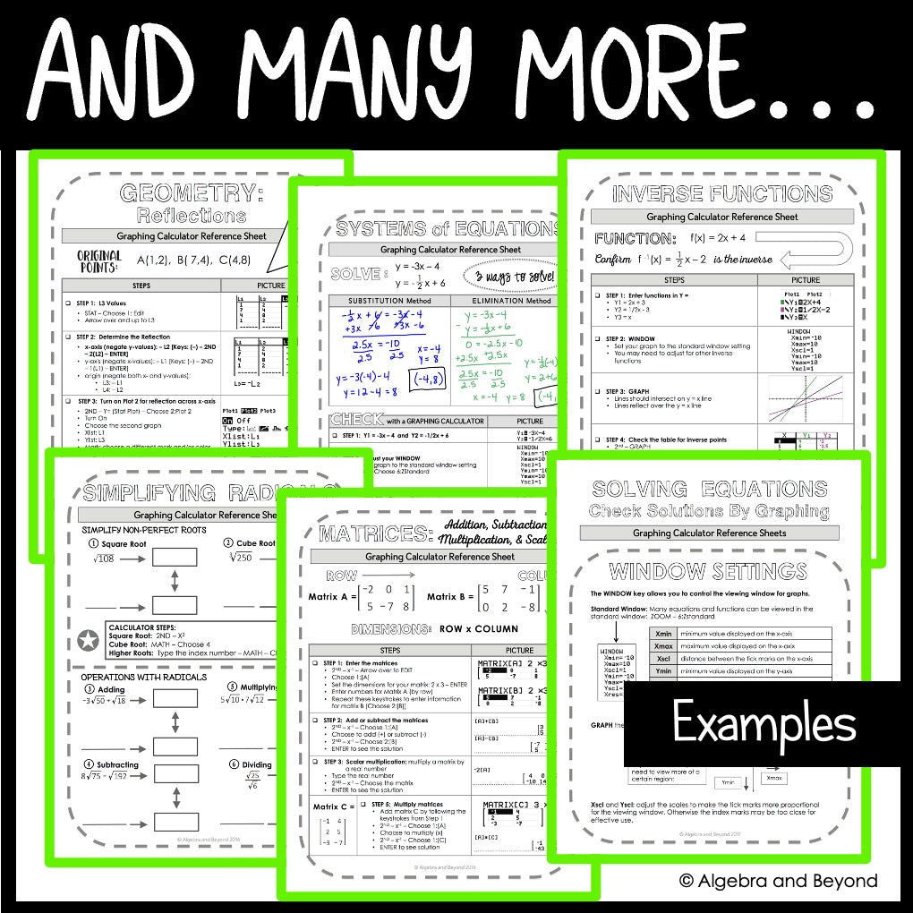 TI-84 Graphing Calculator Reference Sheets Bundle