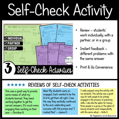 Solving Systems of Equations Review Activities Mini-Bundle | Graphing | Elimination | Substitution