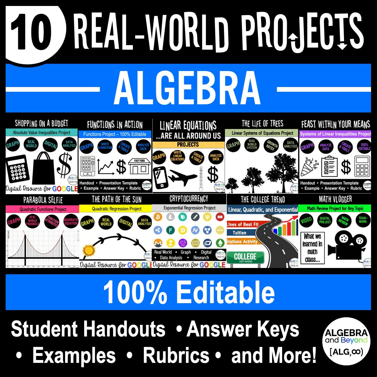 Algebraic Math Project Algebra Real-World Projects Bundle - Fun Review Activities Practice Wo ...