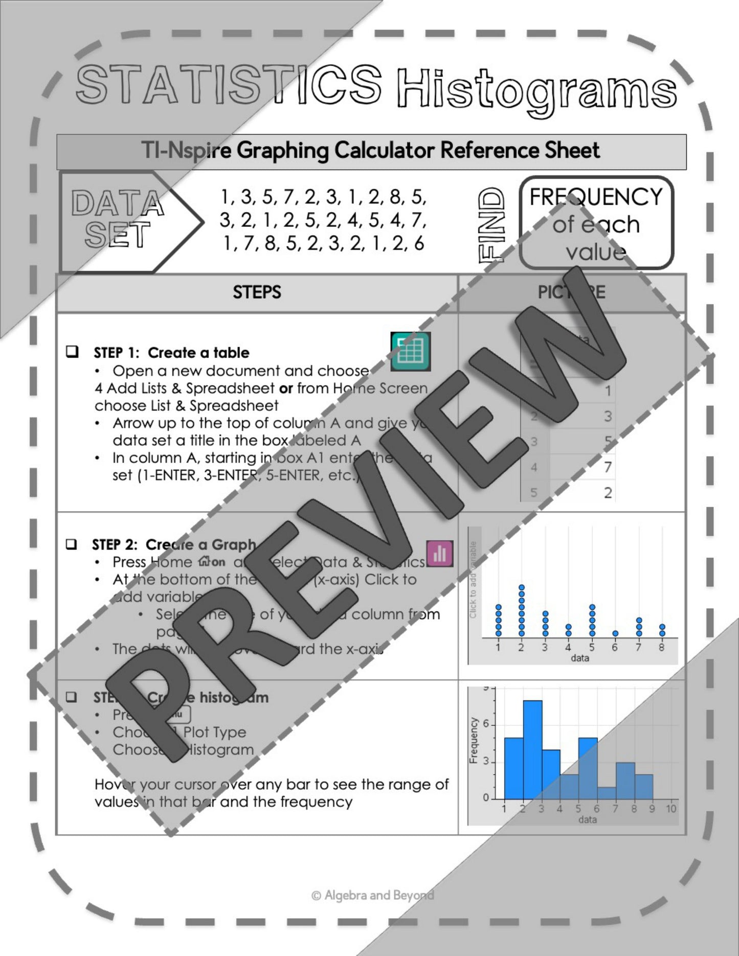 Histograms | Statistics | TI-Nspire Graphing Calculator Reference Sheet