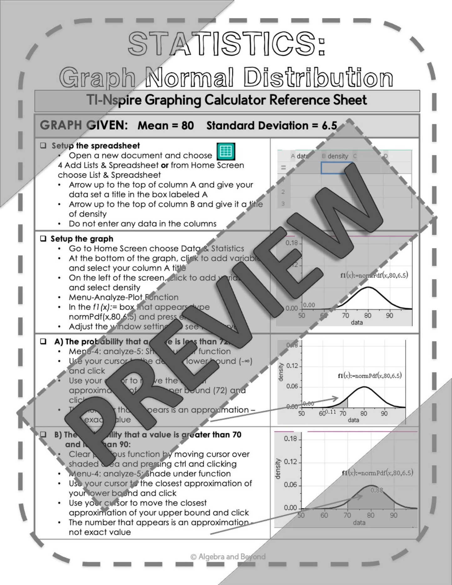 Normal Distribution | Statistics | TI-Nspire Graphing Calculator Reference Sheet