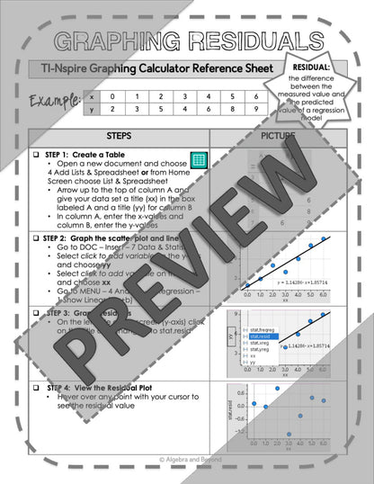 Residuals | Statistics | TI-Nspire Graphing Calculator Reference Sheet