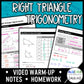 Right Triangle Trigonometry Lesson | Algebra 2 | Warmup | Notes | Homework