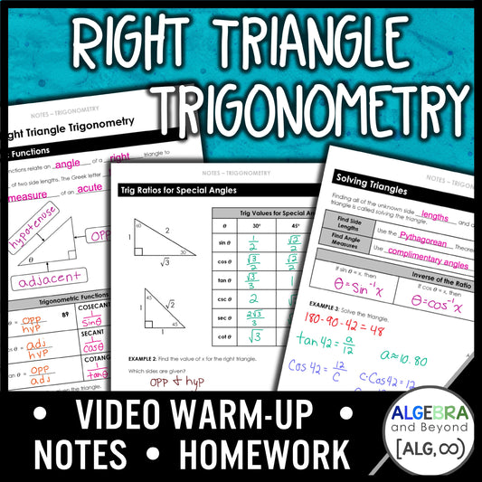 Right Triangle Trigonometry Lesson | Algebra 2 | Warmup | Notes | Homework