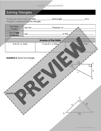 Right Triangle Trigonometry Lesson | Algebra 2 | Video | Notes | Homework