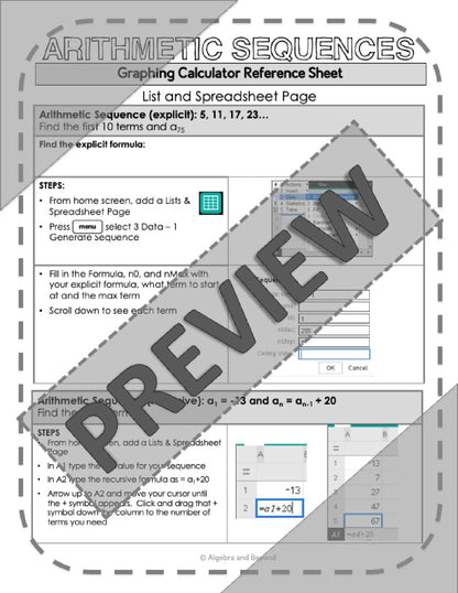 Sequences and Series | TI-Nspire Graphing Calculator Reference Sheet