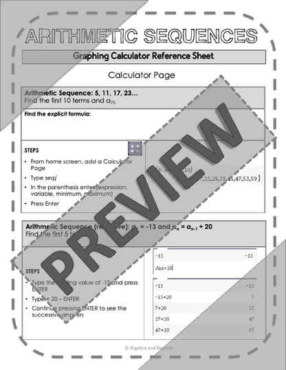 Sequences and Series | TI-Nspire Graphing Calculator Reference Sheet