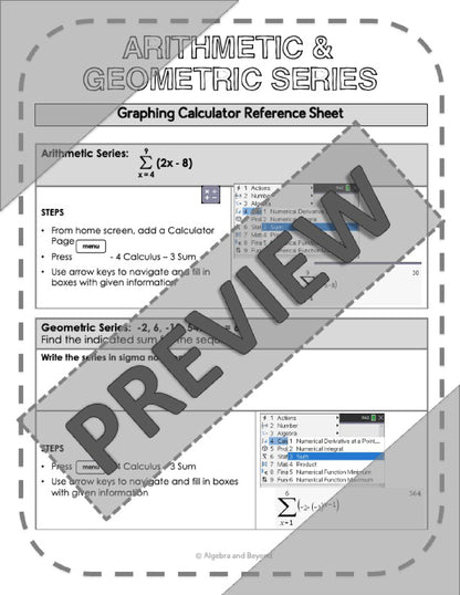 Sequences and Series | TI-Nspire Graphing Calculator Reference Sheet