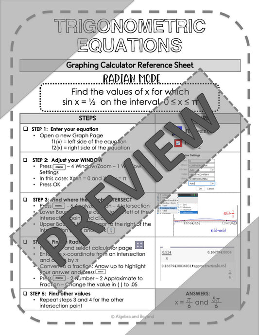 Solve Trigonometric Equations | TI-Nspire Graphing Calculator Reference Sheet