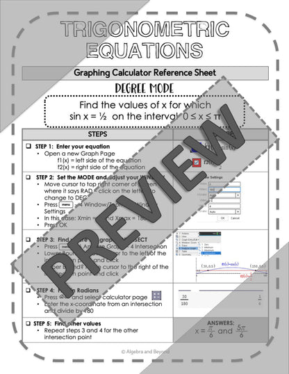 Solve Trigonometric Equations | TI-Nspire Graphing Calculator Reference Sheet