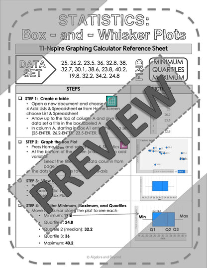 Statistics | Box-and-Whisker Plots | TI-Nspire Calculator Reference Sheet