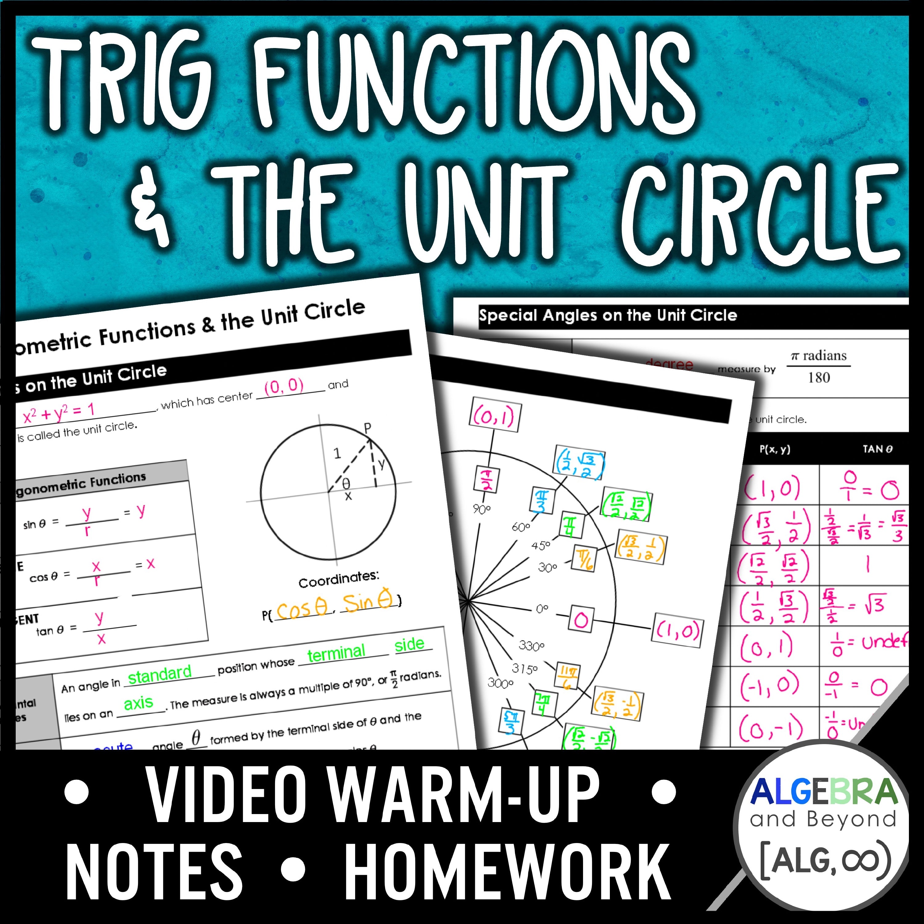 Circle Math Function Trigonometric Functions and Unit Circle | Algebra 2 | Warmup | Notes ...