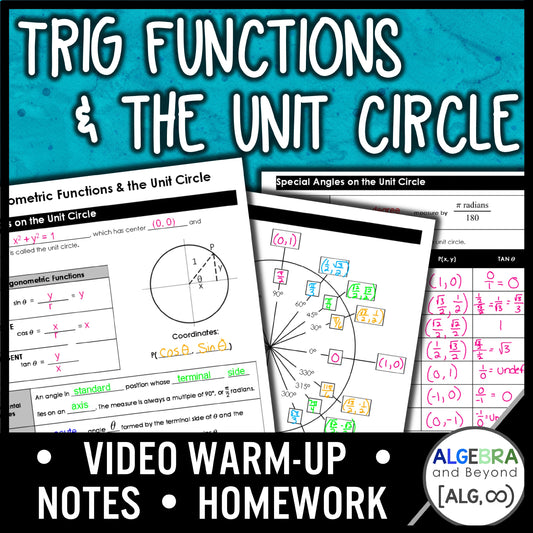 Trigonometric Functions and Unit Circle | Algebra 2 | Warmup | Notes | Homework