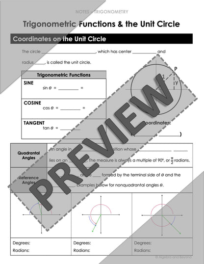 Trigonometric Functions and Unit Circle | Algebra 2 | Video | Notes | Homework