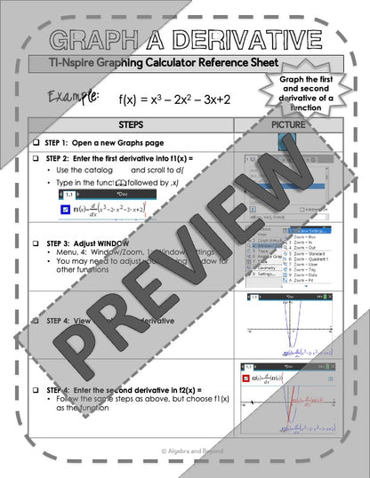 Graphing a Derivative TI-Nspire Calculator Reference Sheet