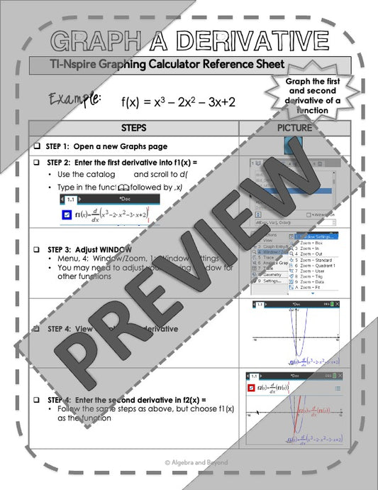 Graphing a Derivative | TI-Nspire Calculator Reference Sheet