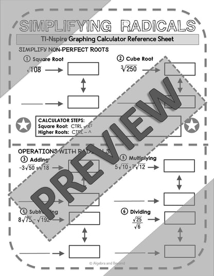 Simplifying Radicals | TI-NSpire Graphing Calculator Reference Sheet