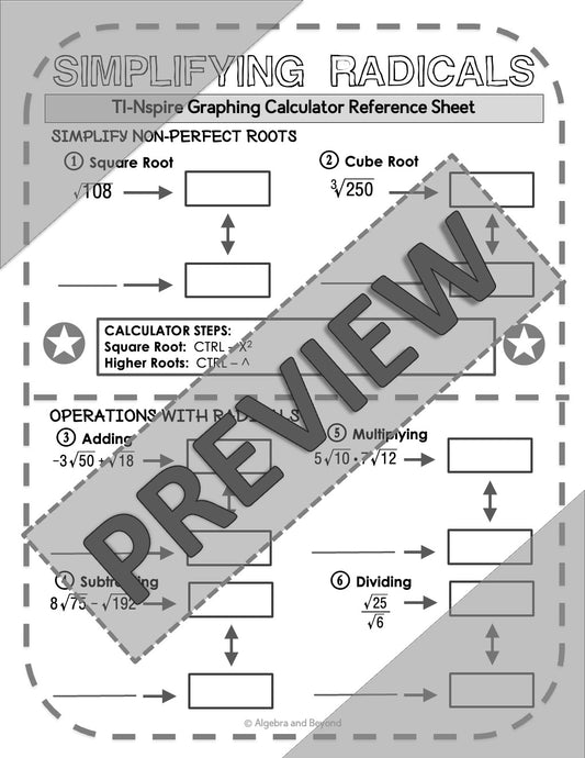 Simplifying Radicals | TI-NSpire Graphing Calculator Reference Sheet