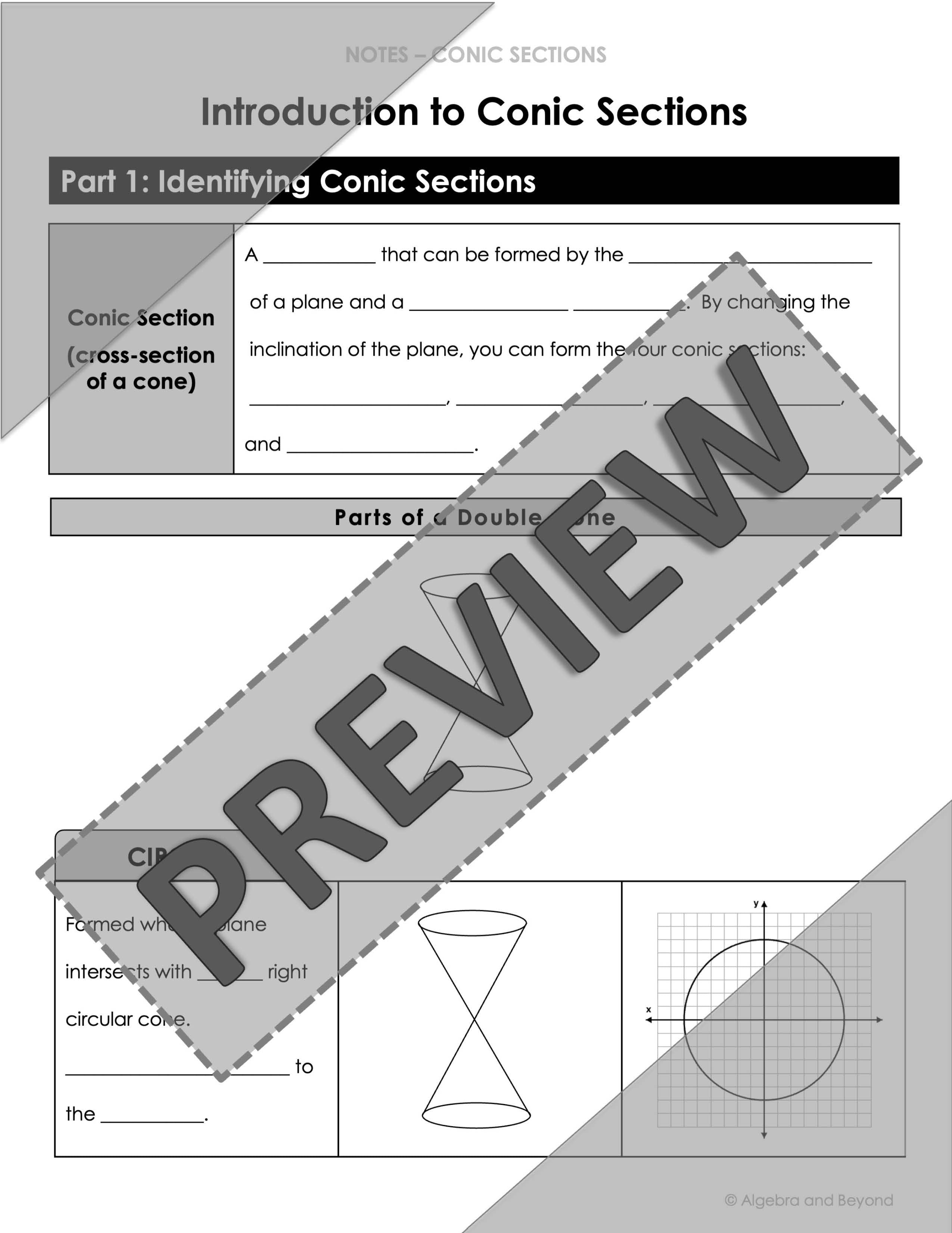 Introduction to Conic Sections Lesson | Warm-Up | Guided Notes | Homew ...