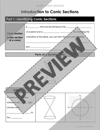 Introduction to Conic Sections Lesson | Video | Guided Notes | Homework