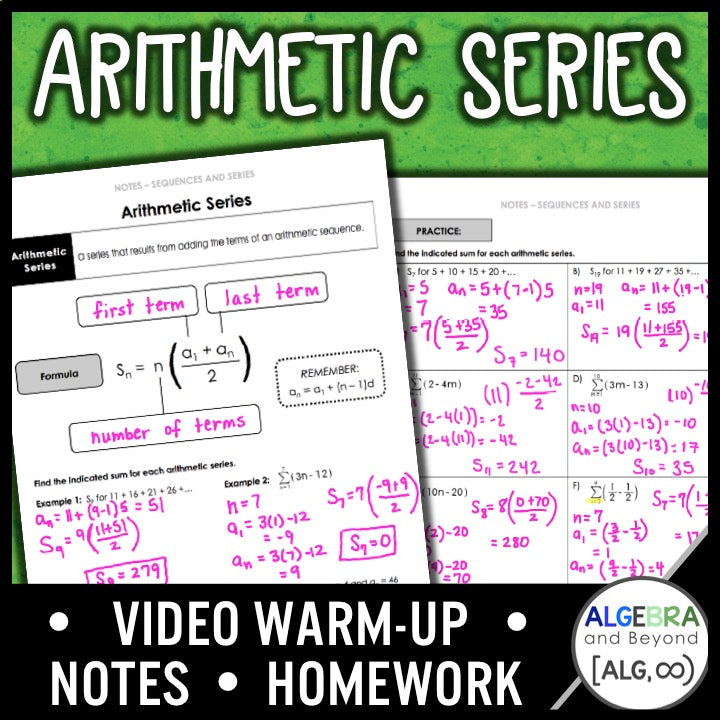 Arithmetic Series Lesson | Warm-Up | Guided Notes | Homework – Algebra ...