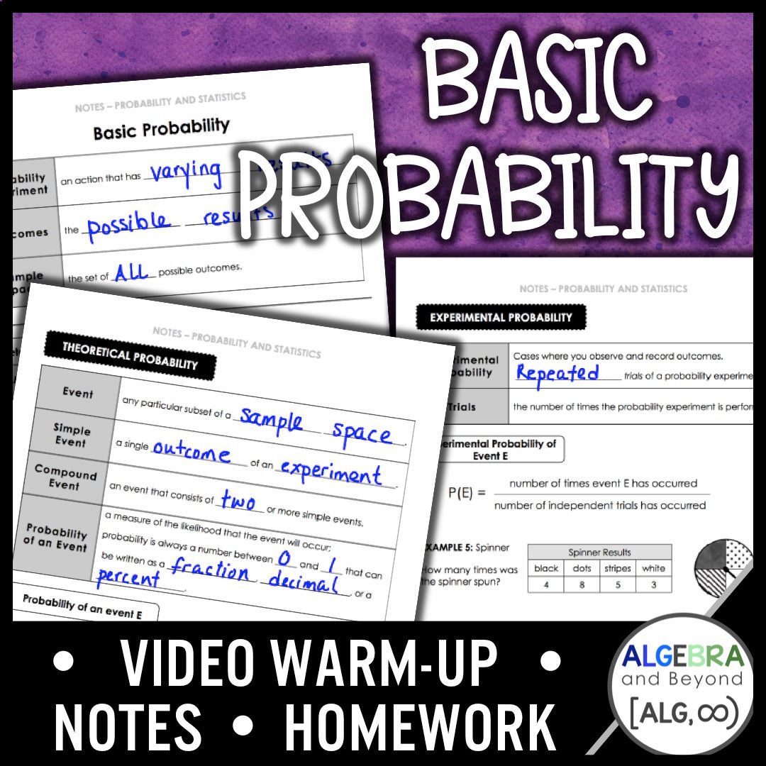 Notes On Basic Probability Basic Probability Lesson | Warm-Up | Guided Notes | Homework – Algebra ...