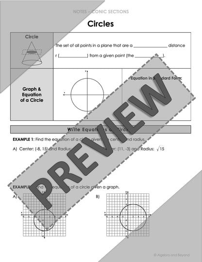 Conic Sections | Circles Lesson | Video | Guided Notes | Homework