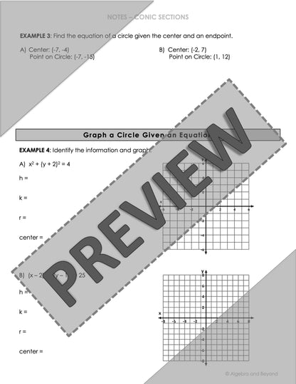 Conic Sections | Circles Lesson | Video | Guided Notes | Homework