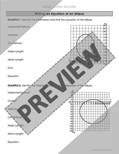 Conic Sections | Ellipses Lesson | Video | Guided Notes | Homework