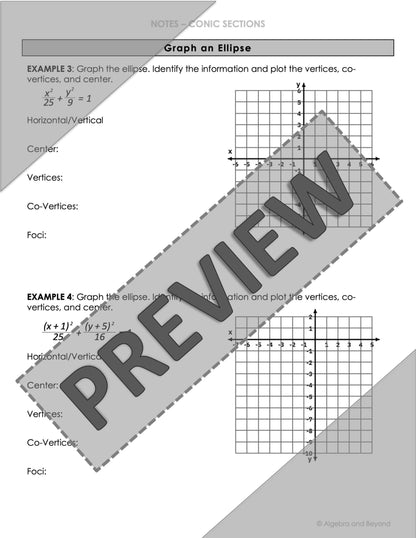 Conic Sections | Ellipses Lesson | Video | Guided Notes | Homework
