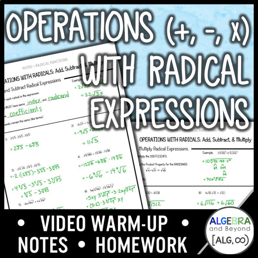 Operations with Radical Expressions Lesson | Warm-Up | Guided Notes | Homework