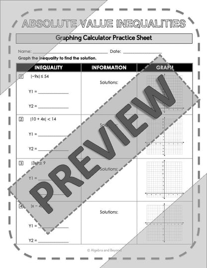 Absolute Value Equations and Inequalities | TI-Nspire Calculator Reference Sheet