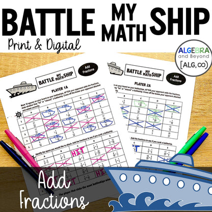 Add Fractions Activity | Battle My Math Ship Game | Print and Digital