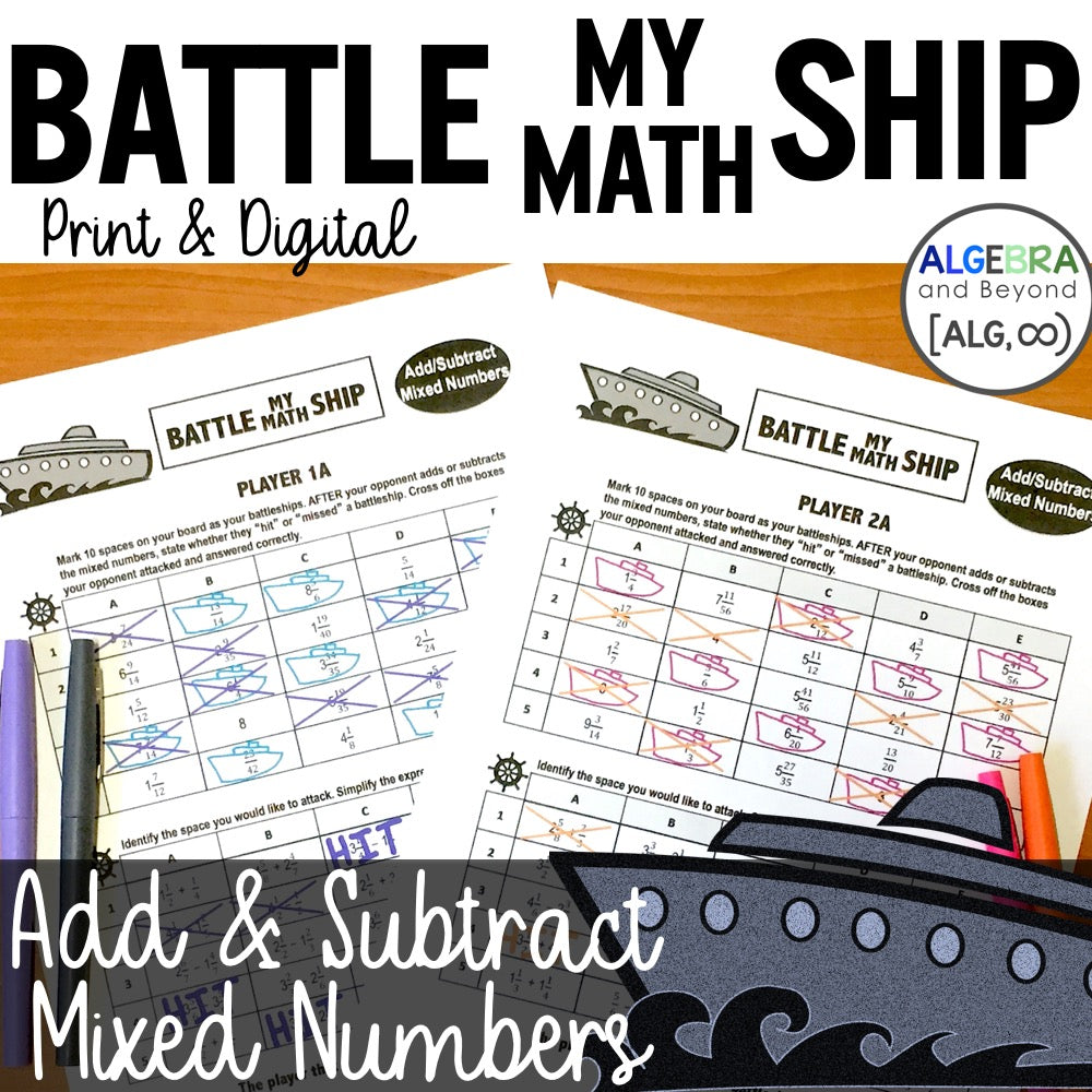 Add and Subtract Mixed Numbers Activity | Battle My Math Ship Game