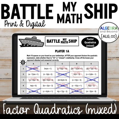 Factor Quadratics (mixed) | Battleship Activity | Print and Digital