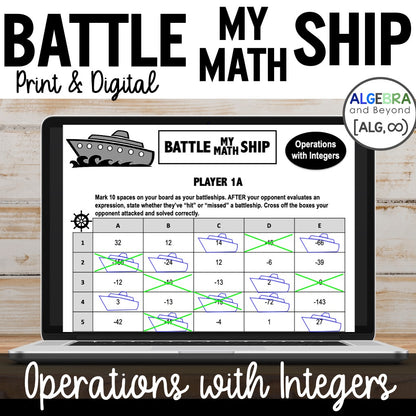 Operations with Integers Activity | Battle My Math Ship | Print and Digital