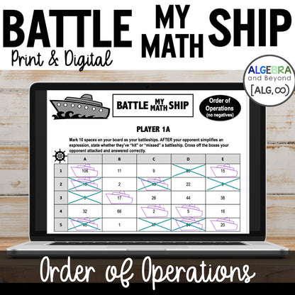 Order of Operations (no negatives) Activity | Battle My Math Ship Game | Print and Digital