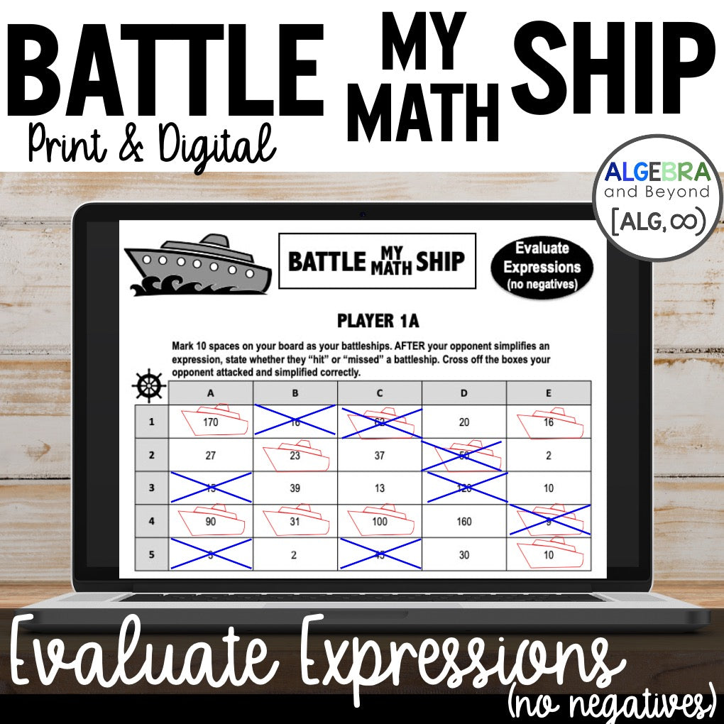 Evaluate Expressions (no negatives) Activity | Battleship Game | Print and Digital