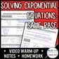 Solve Exponential Equations: Same Base Lesson | Warm-Up | Notes | Homework