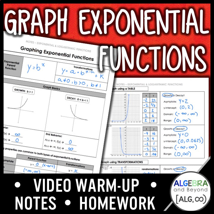 Graph Exponential Functions Lesson | Warm-Up | Guided Notes | Homework