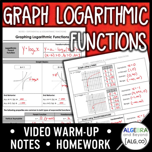 Graph Logarithmic Functions Lesson | Warm-Up | Guided Notes | Homework