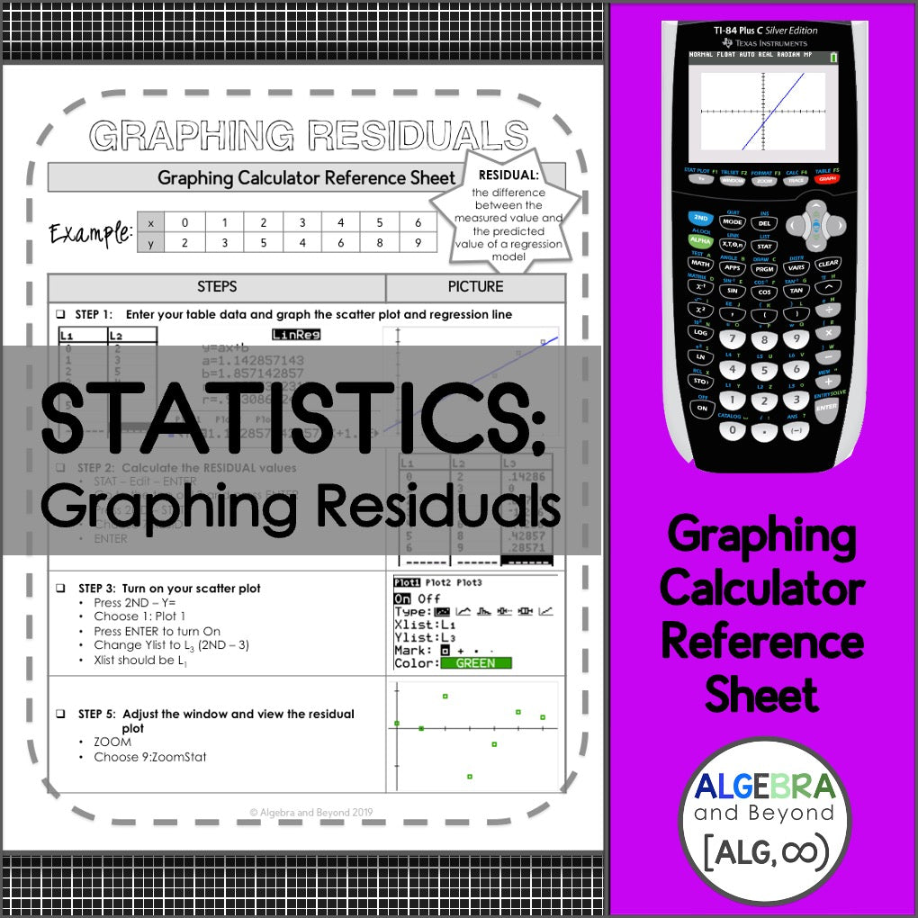 Residuals | Statistics | TI-84 Graphing Calculator Reference Sheet