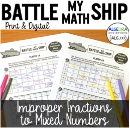 Convert Improper Fractions to Mixed Numbers Activity | Battle My Math Ship Game