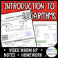 Introduction to Logarithms Lesson | Warm-Up | Guided Notes | Homework