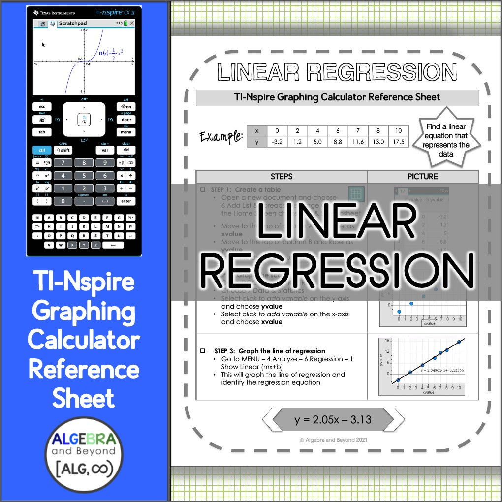 Linear Regression | TI-Nspire Graphing Calculator Reference Sheets